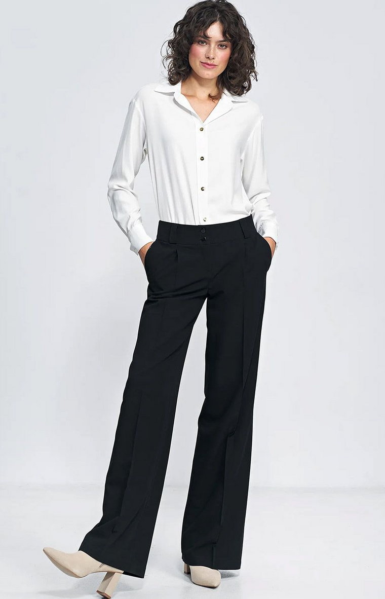 Czarne spodnie damskie typu wide leg SD81, Kolor czarny, Rozmiar 36, Nife