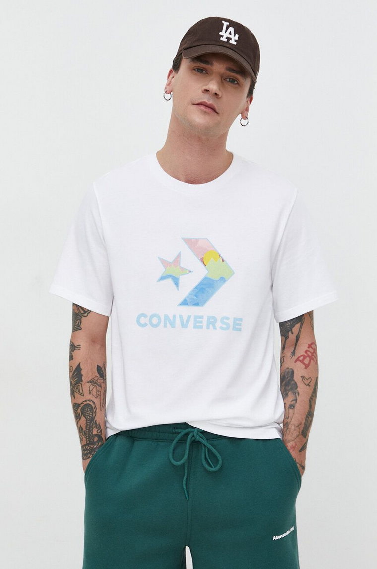 Converse t-shirt bawełniany męski kolor beżowy z nadrukiem