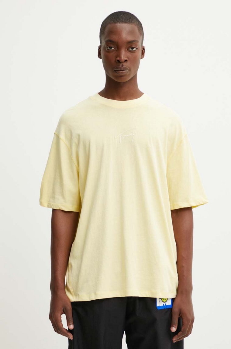 Tommy Jeans t-shirt bawełniany męski kolor żółty z aplikacją DM0DM18663