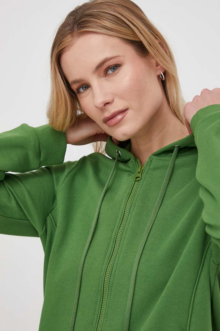 United Colors of Benetton bluza bawełniana damska kolor zielony z kapturem gładka
