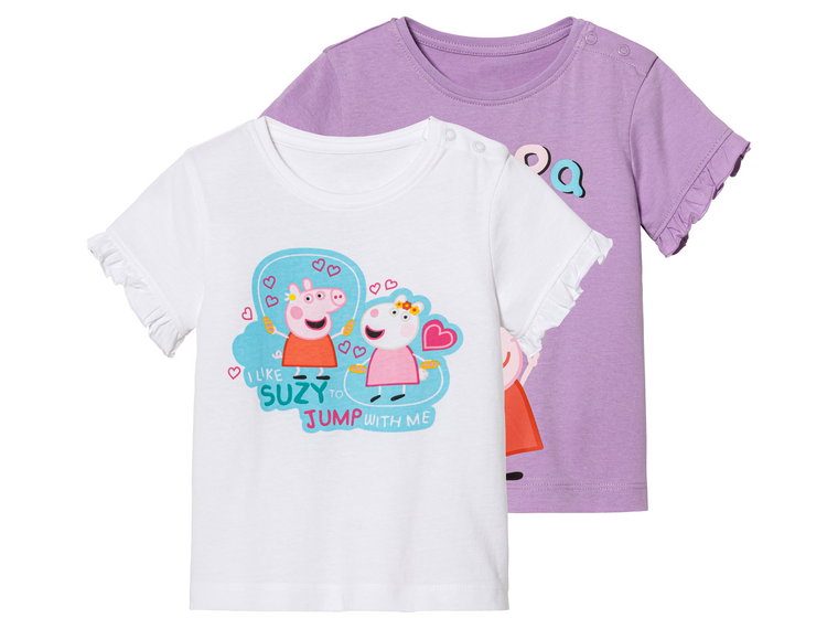T-shirty dziecięce bawełniane z kolekcji Świnki Peppy, 2 sztuki (86/92, Biały/fioletowy)