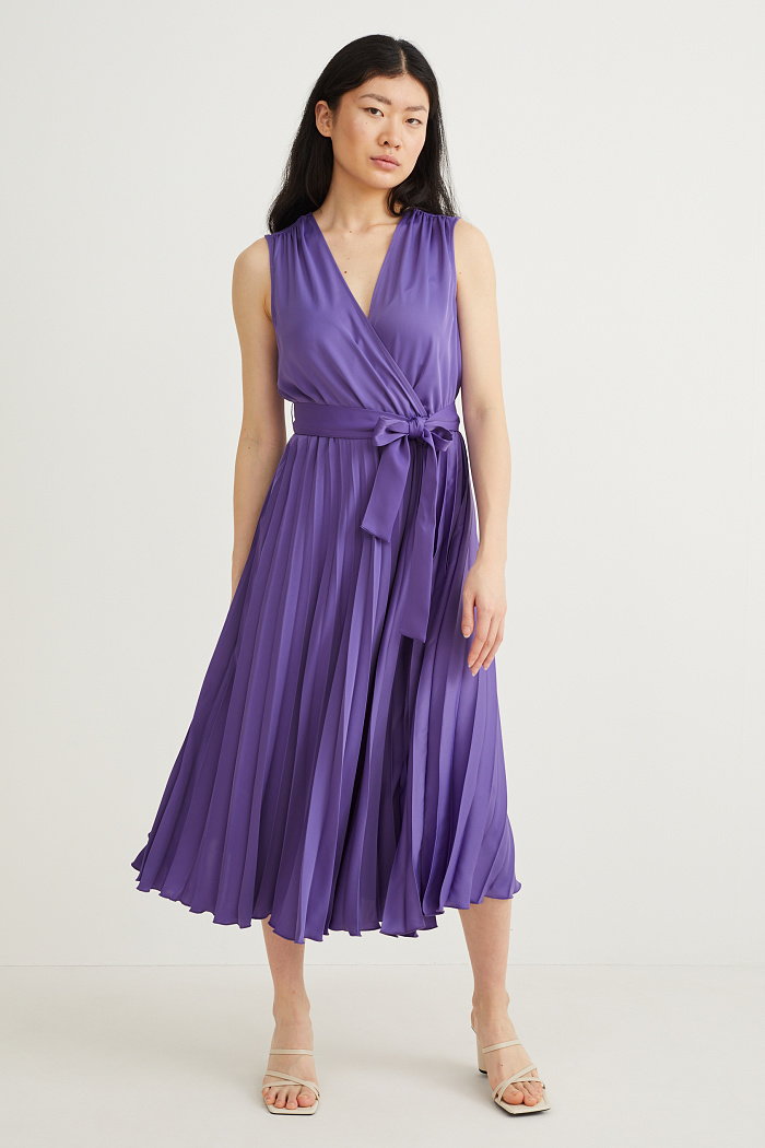 C&A Sukienka w stylu kopertowym-plisowana, Purpurowy, Rozmiar: 42