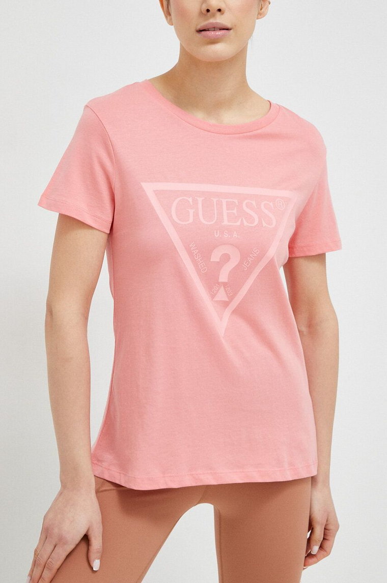 Guess t-shirt bawełniany ADELE kolor różowy V2YI07 K8HM0