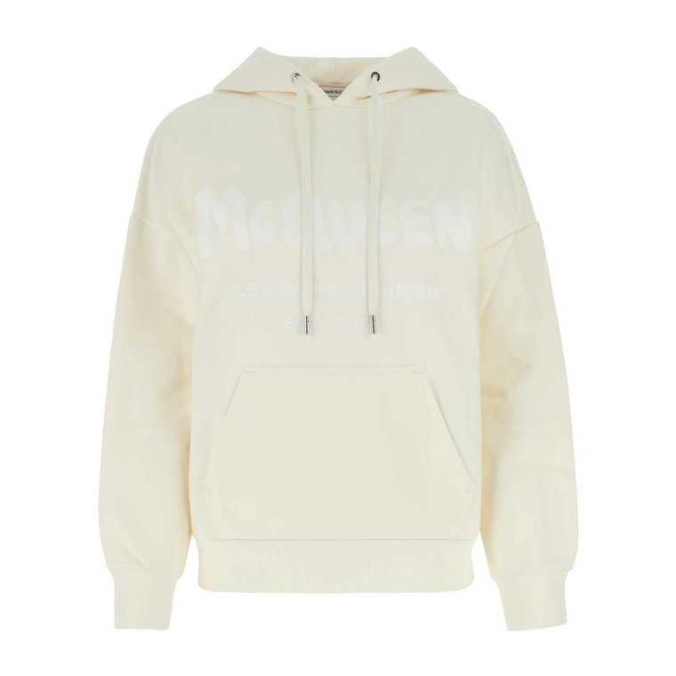 Oversize Sweter z Bawełny w Kolorze Kości Słoniowej Alexander McQueen