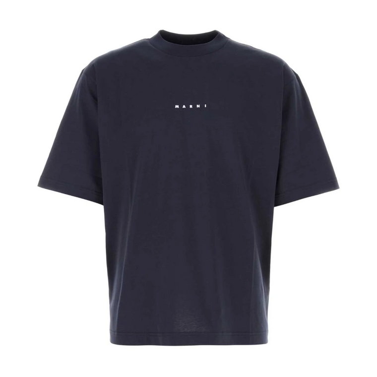 Granatowy Boxy T-Shirt z Logo Marni