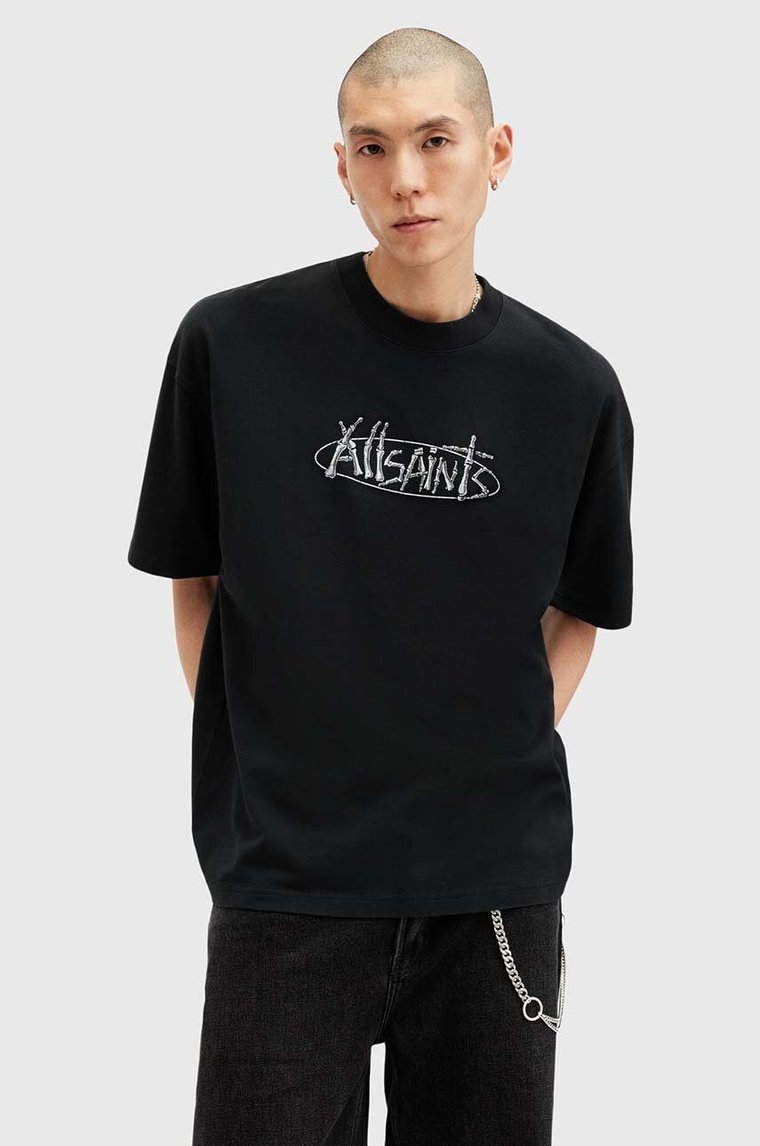 AllSaints t-shirt bawełniany STERNUM SS CREW kolor czarny z nadrukiem M040PB