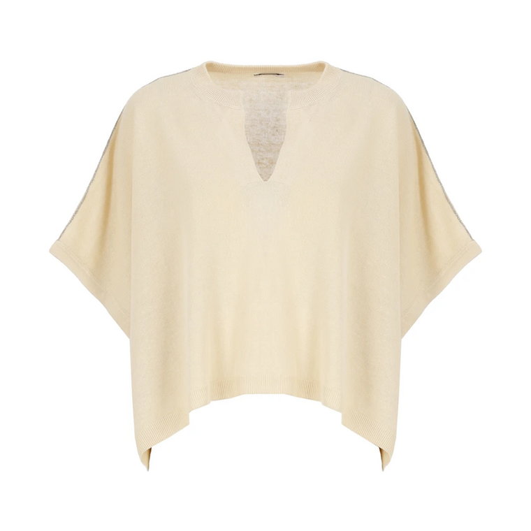 Ivory Linen Blend V-Neck Sweater Peserico