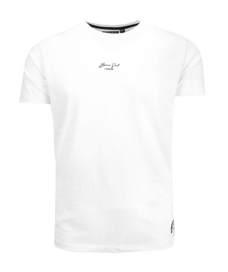 T-Shirt Biały z Nadrukiem na Plecach, Okrągły Dekolt -BRAVE SOUL