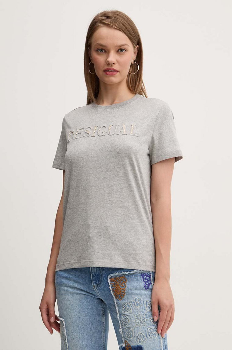 Desigual t-shirt bawełniany BRANDY damski kolor szary 24WWTK24