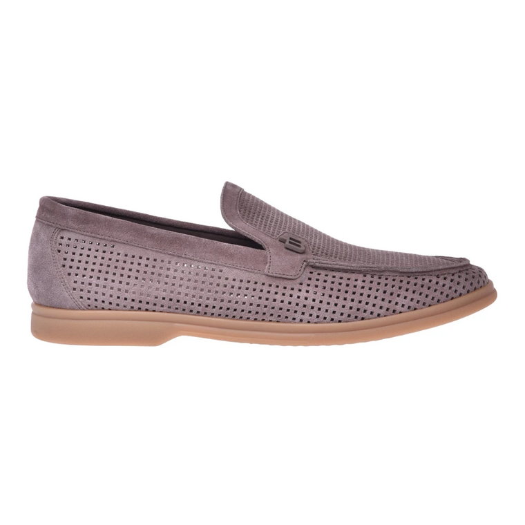 Loafers in taupe perforated cow split leather Baldinini