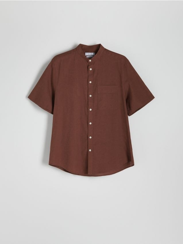 Reserved - Koszula comfort z domieszką lnu - brązowy