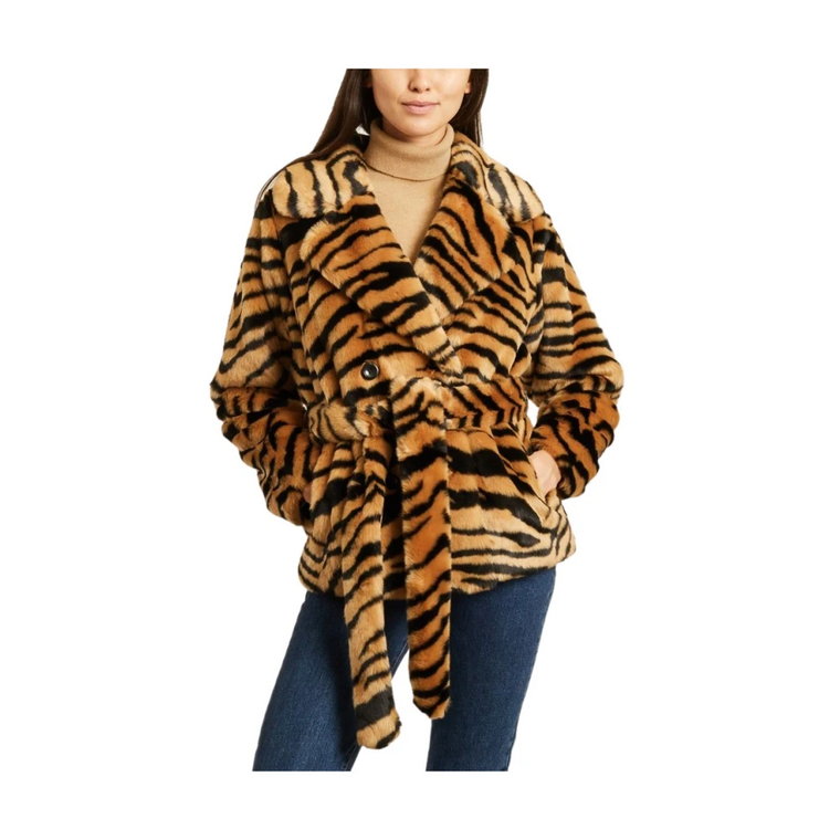 Krótka Tiffany Faux-Fur Wzór Tygrysiego Płaszcza Stand Studio