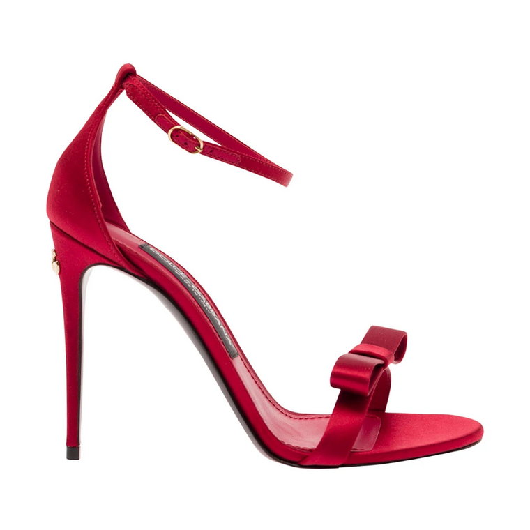 Czerwone Satynowe Sandały na Szpilce z Paskiem wokół kostki Dolce & Gabbana