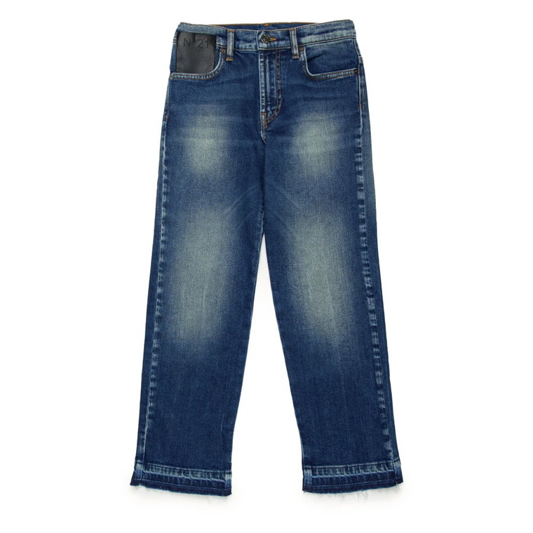 Ciemne jeansy proste z efektem brudu N21