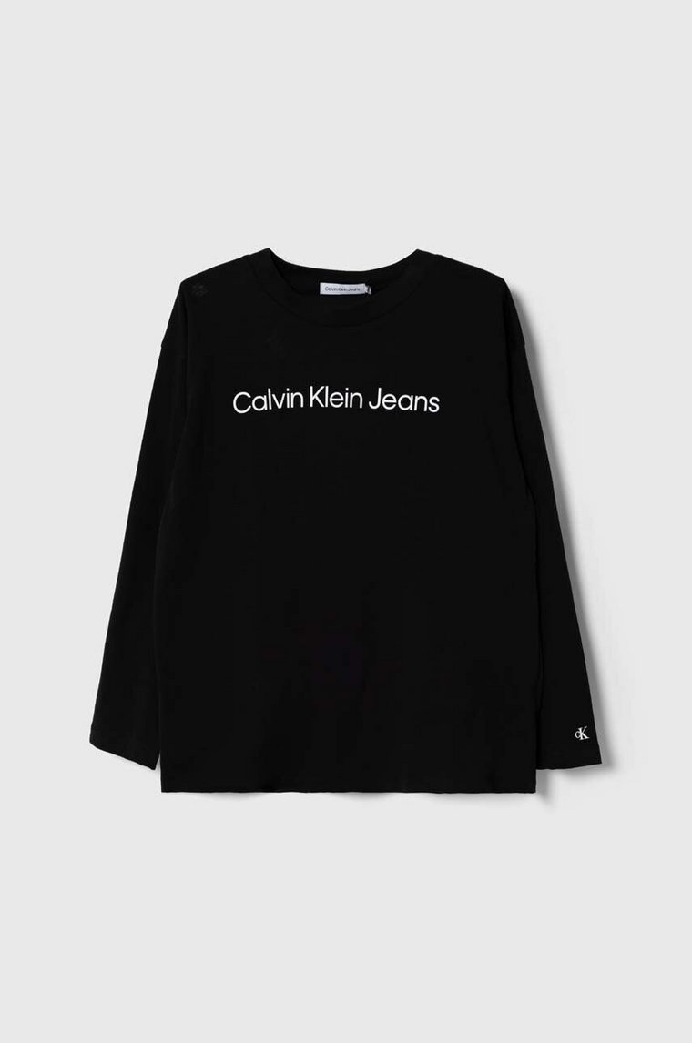 Calvin Klein Jeans longsleeve bawełniany dziecięcy kolor czarny z nadrukiem