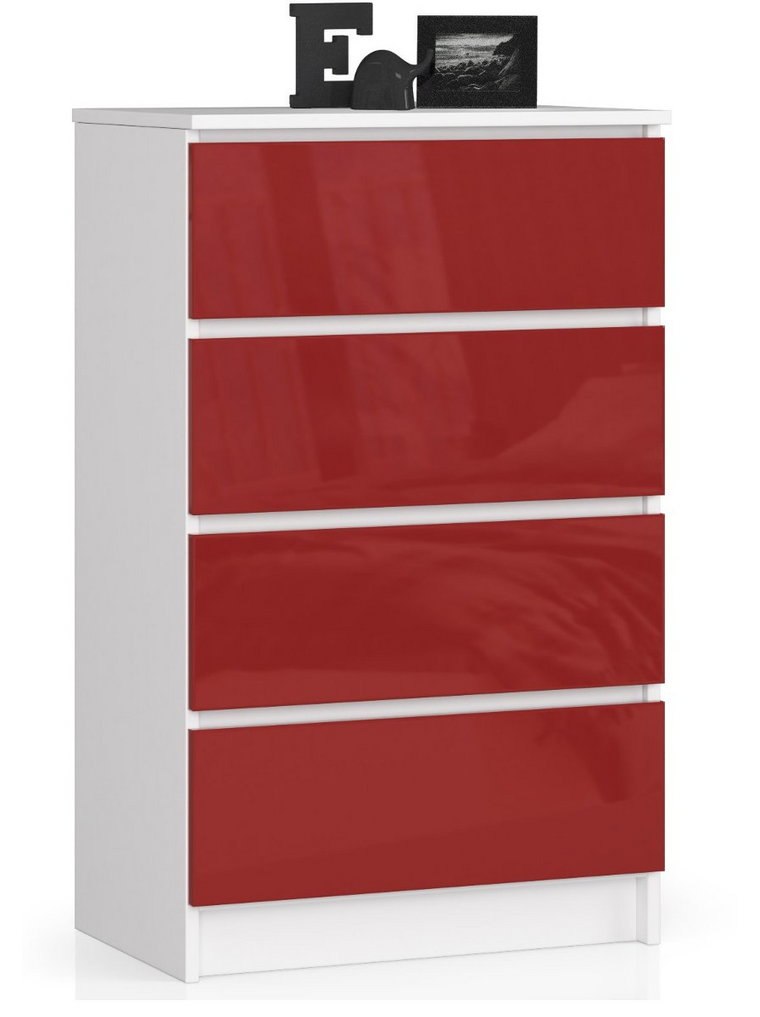Komoda do salonu K 60 cm 4 szuflady - Biała Czerwony Połysk