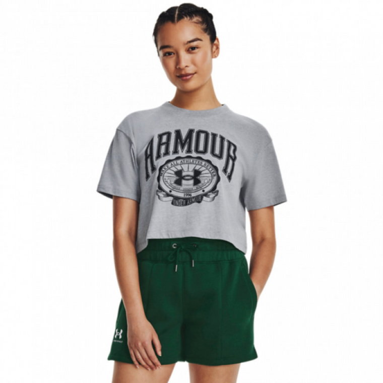 Damski t-shirt z nadrukiem Under Armour UA Collegiate Crest Crop SS - szary