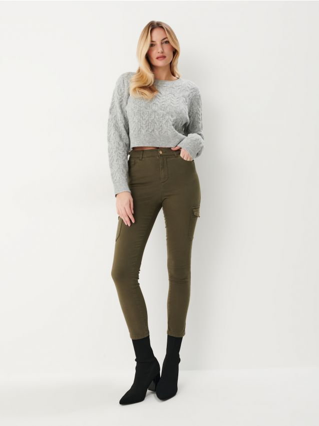 Mohito - Zielone spodnie skinny cargo - khaki