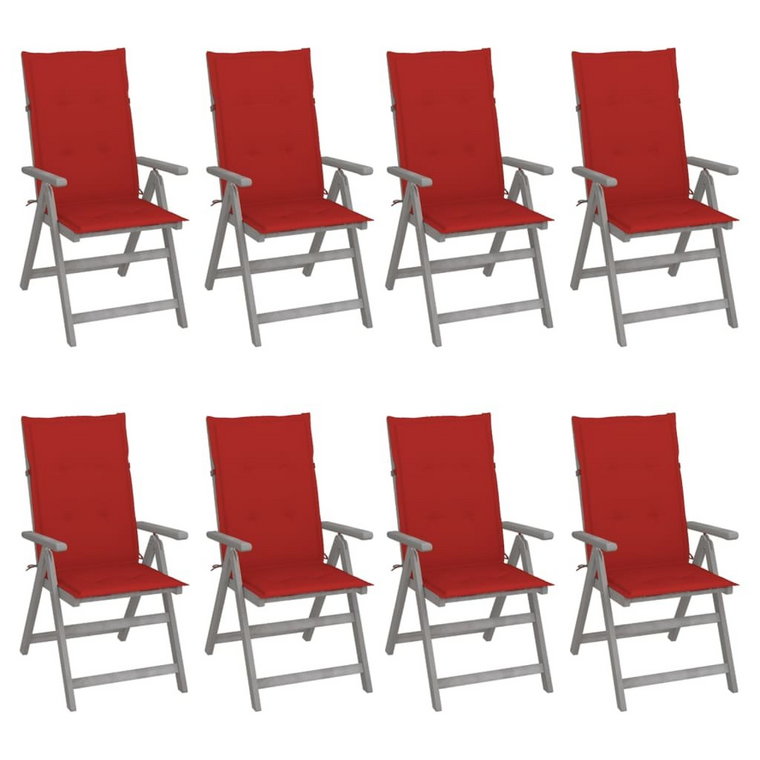 vidaXL, Rozkładane krzesła ogrodowe z poduszkami, 8 szt., lita akacja