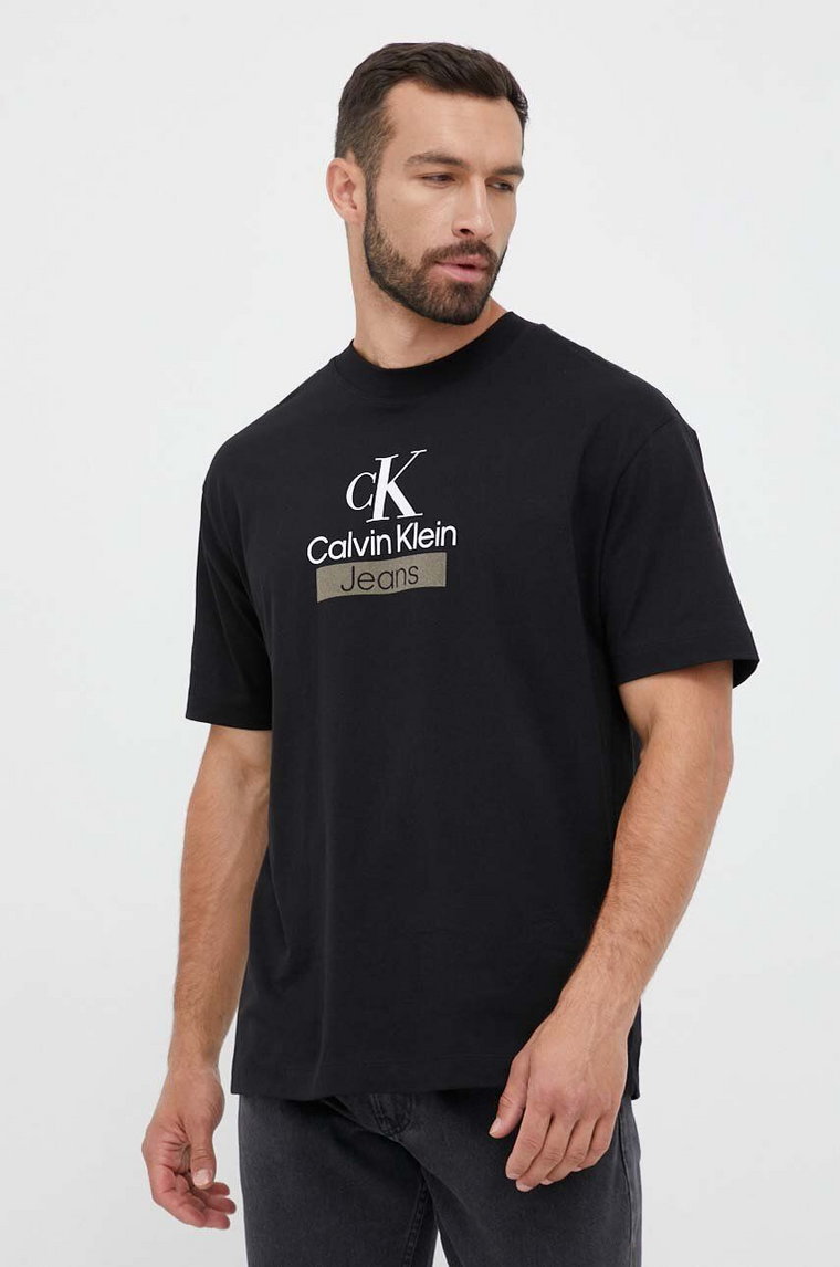 Calvin Klein Jeans t-shirt bawełniany kolor czarny z nadrukiem