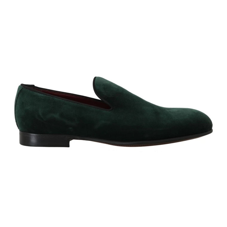 Green Suede Leather Slippers Loafers Dolce & Gabbana