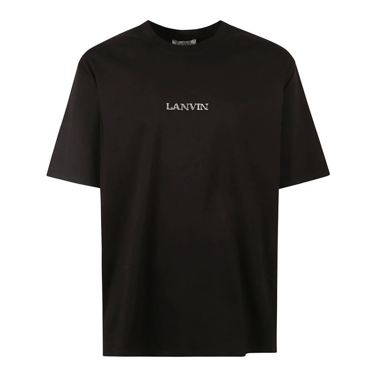 Czarna Bawełniana Koszulka z Haftowanym Logo Lanvin