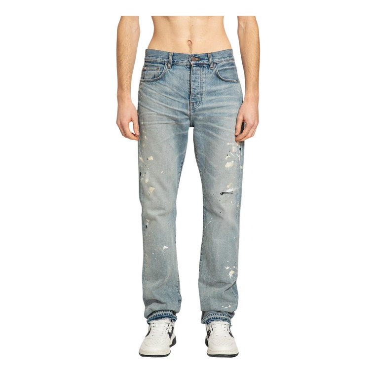 Indigo Malowane Straight Leg Jeans Amiri