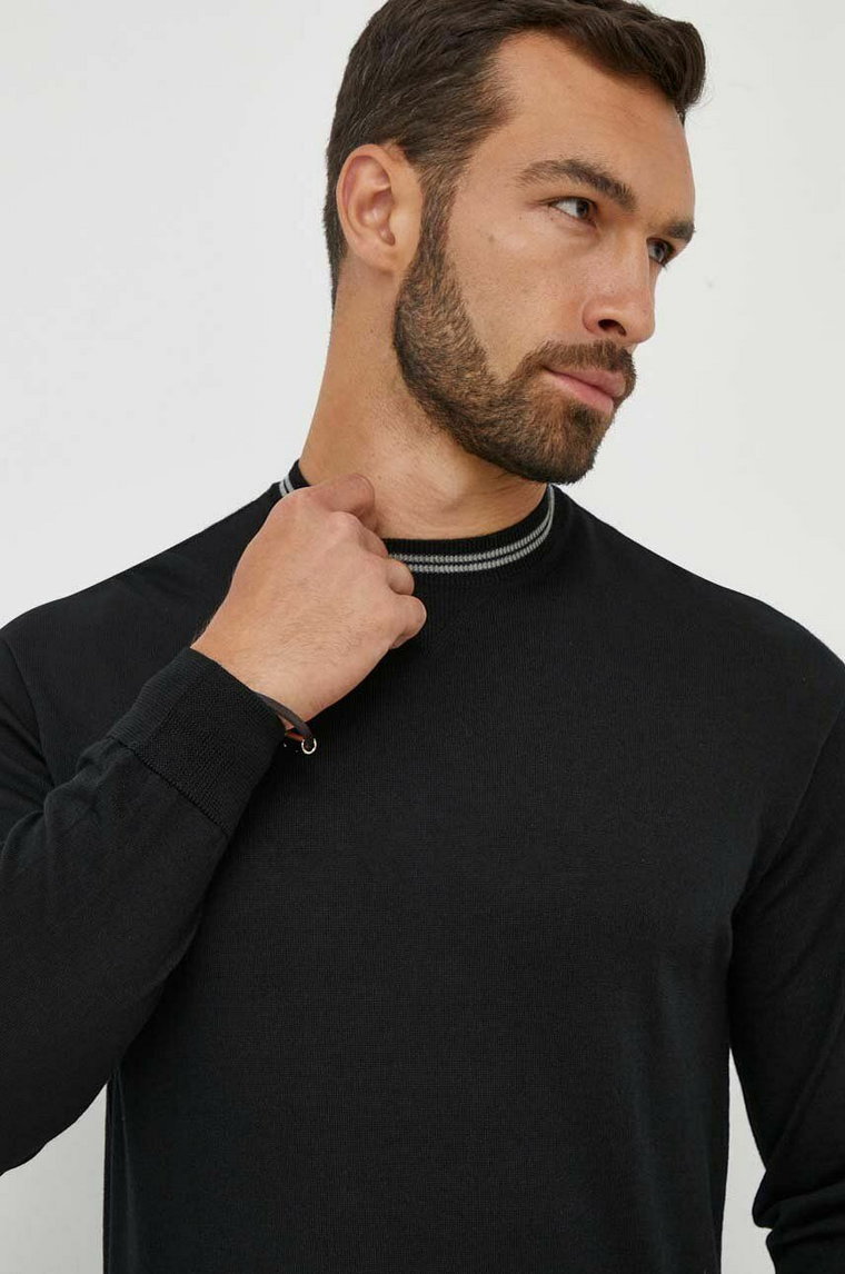 Emporio Armani sweter wełniany męski kolor czarny lekki