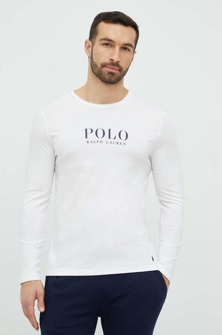 Polo Ralph Lauren longsleeve piżamowy bawełniany kolor biały z nadrukiem