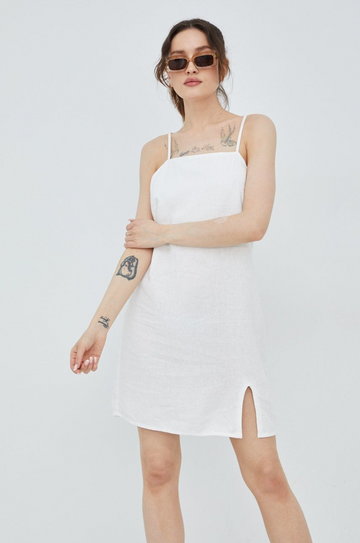 Only sukienka lniana kolor biały mini prosta