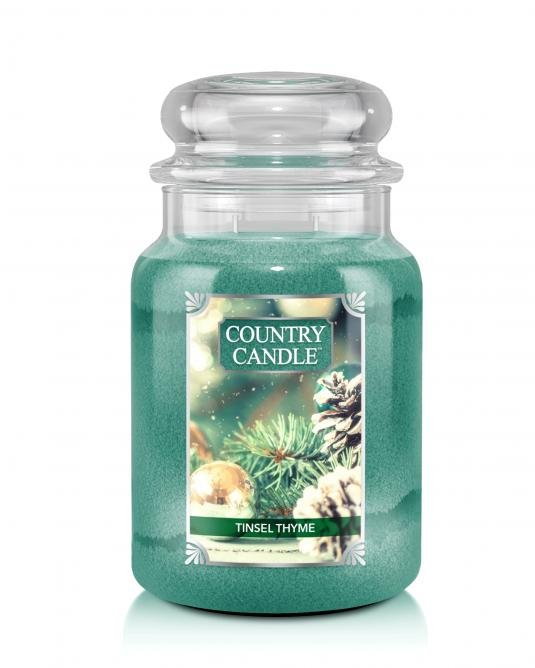 Świeca zapachowa COUNTRY CANDLE Tinsel Thyme, duży słoik, 680 g, 2 knoty