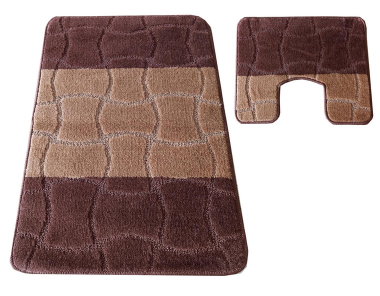 Nowoczesny brązowy komplet dywaników łazienkowych - Loliko