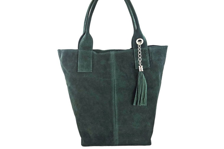 Shopper bag - torebka damska zamszowa - Zielona ciemna