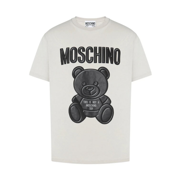 Biała koszulka męska z logo i nadrukiem Misia Teddy Moschino