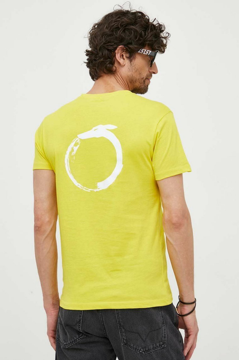 Trussardi t-shirt bawełniany kolor żółty z nadrukiem