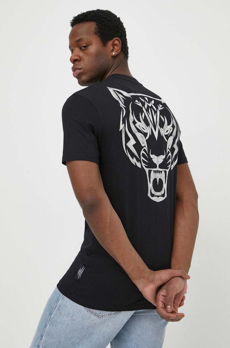 PLEIN SPORT t-shirt bawełniany męski kolor czarny z nadrukiem