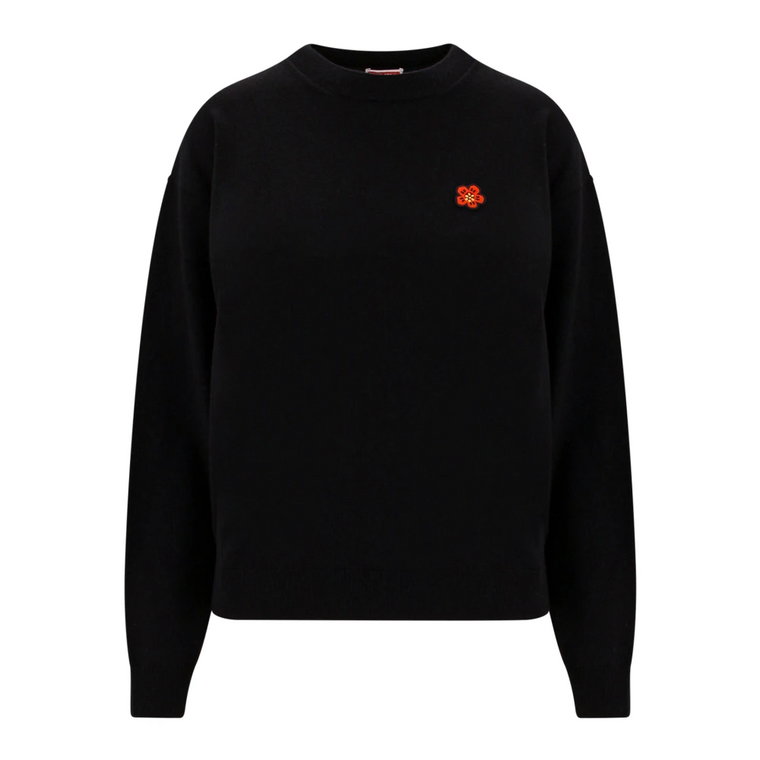 Czarny wełniany sweter z misternym haftem Kenzo