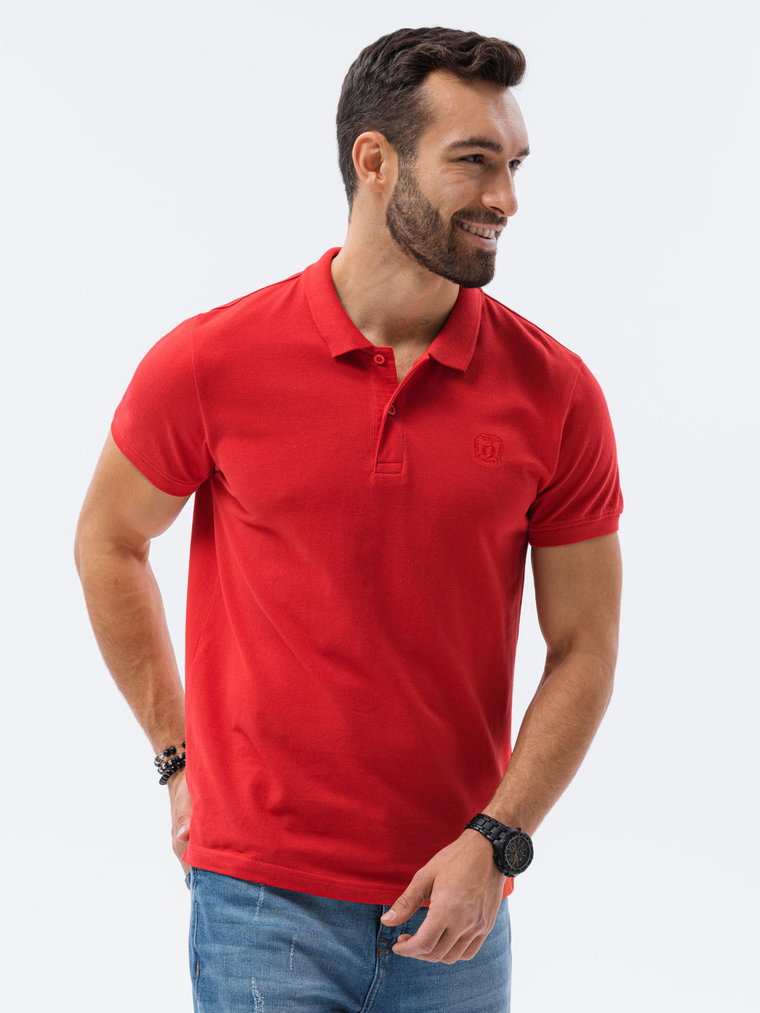 Koszulka męska polo z dzianiny pique - ciemnoczerwony V14 S1374