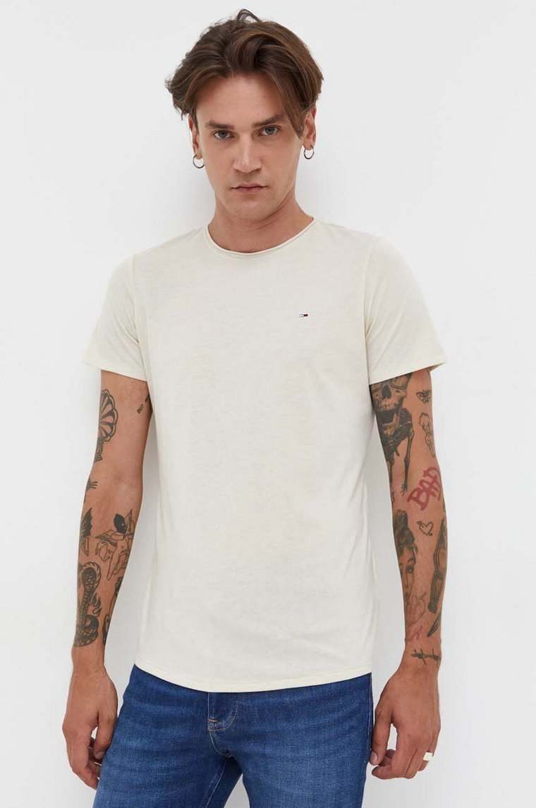 Tommy Jeans t-shirt męski kolor beżowy melanżowy DM0DM09586