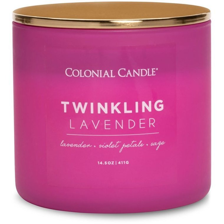 Sojowa świeca zapachowa w szkle 3 knoty Colonial Candle 411 g - Lawenda Szałwia Twinkling Lavender