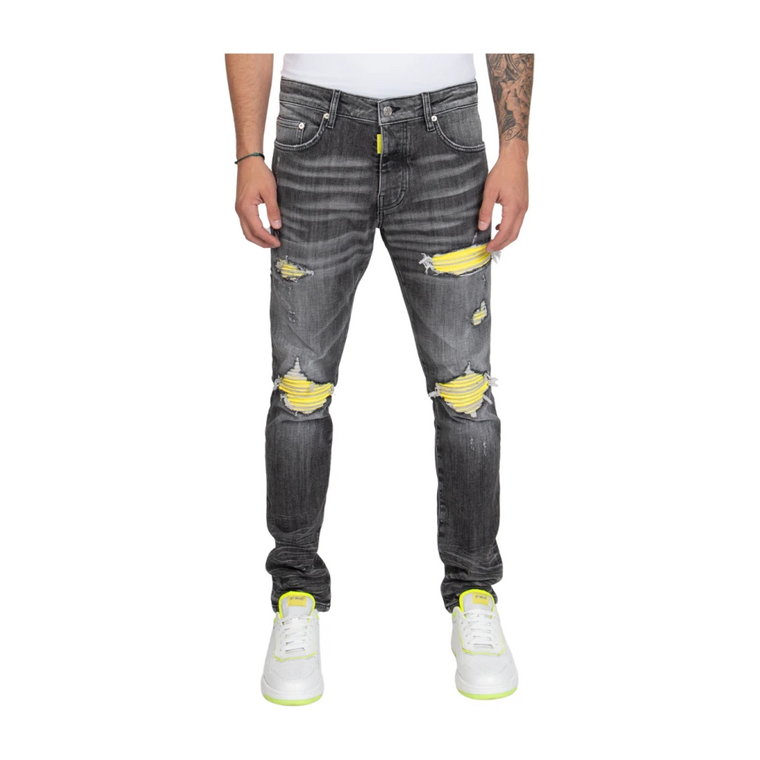 Neon Ripped Biker Label Szare Jeansy My Brand