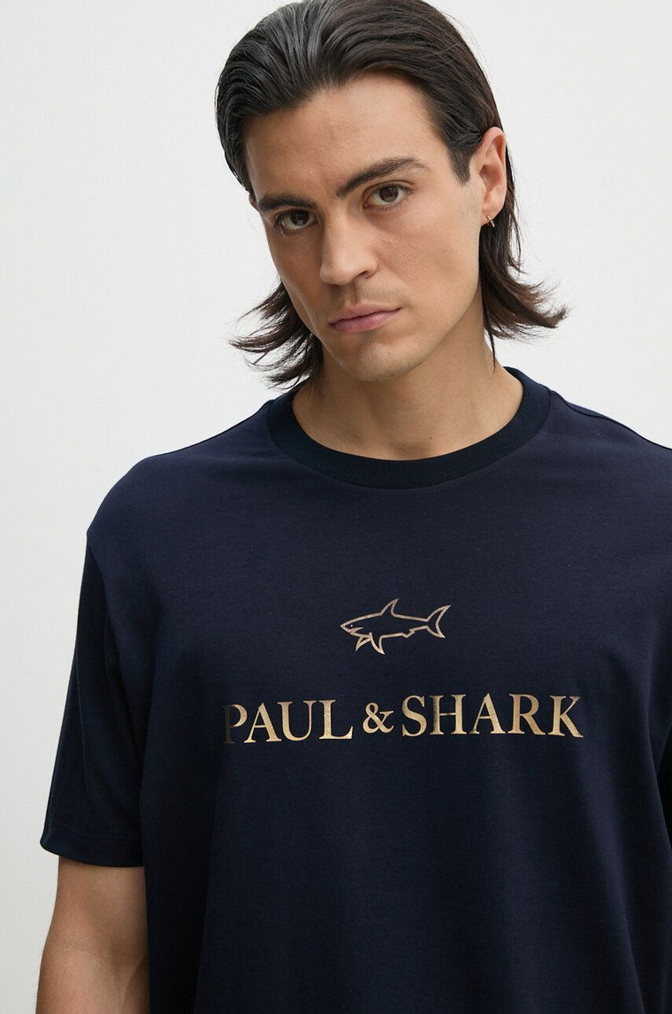 Paul&Shark t-shirt bawełniany męski kolor granatowy z nadrukiem 14311602