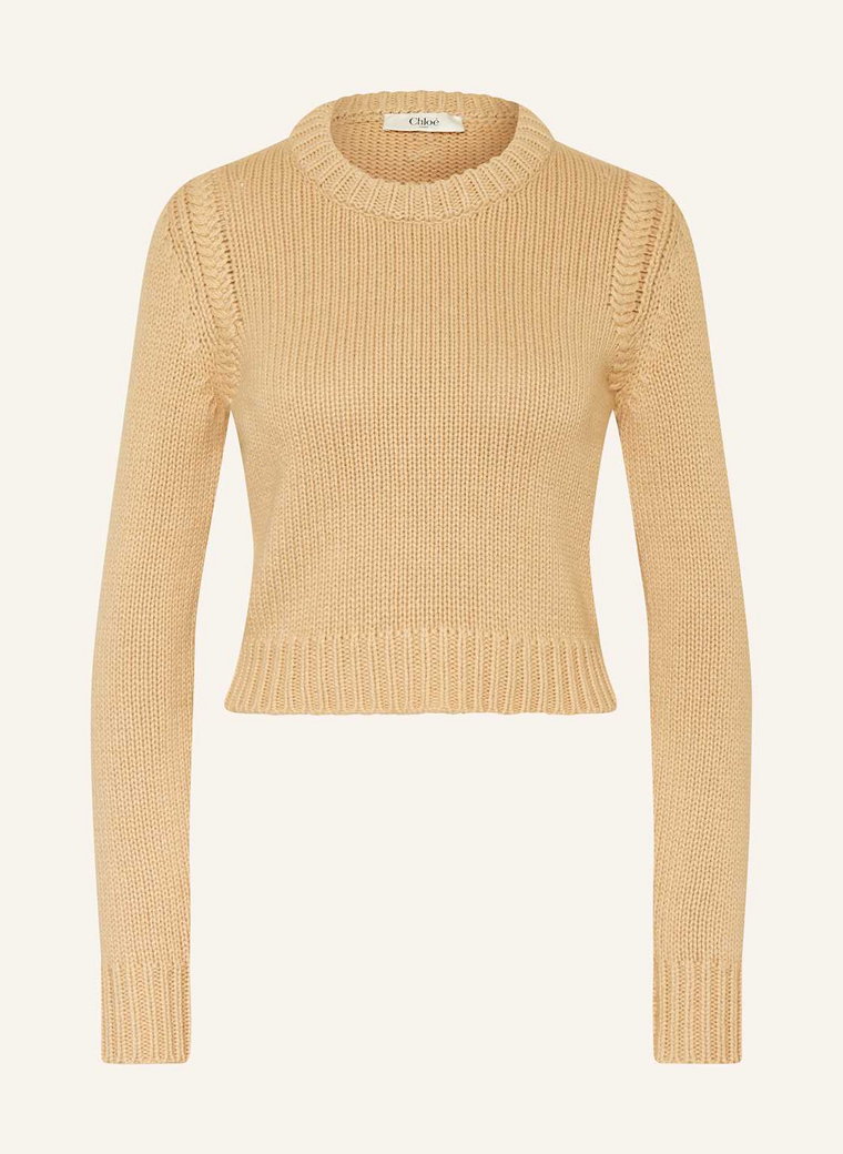 Chloé Krótki Sweter Z Dodatkiem Kaszmiru beige