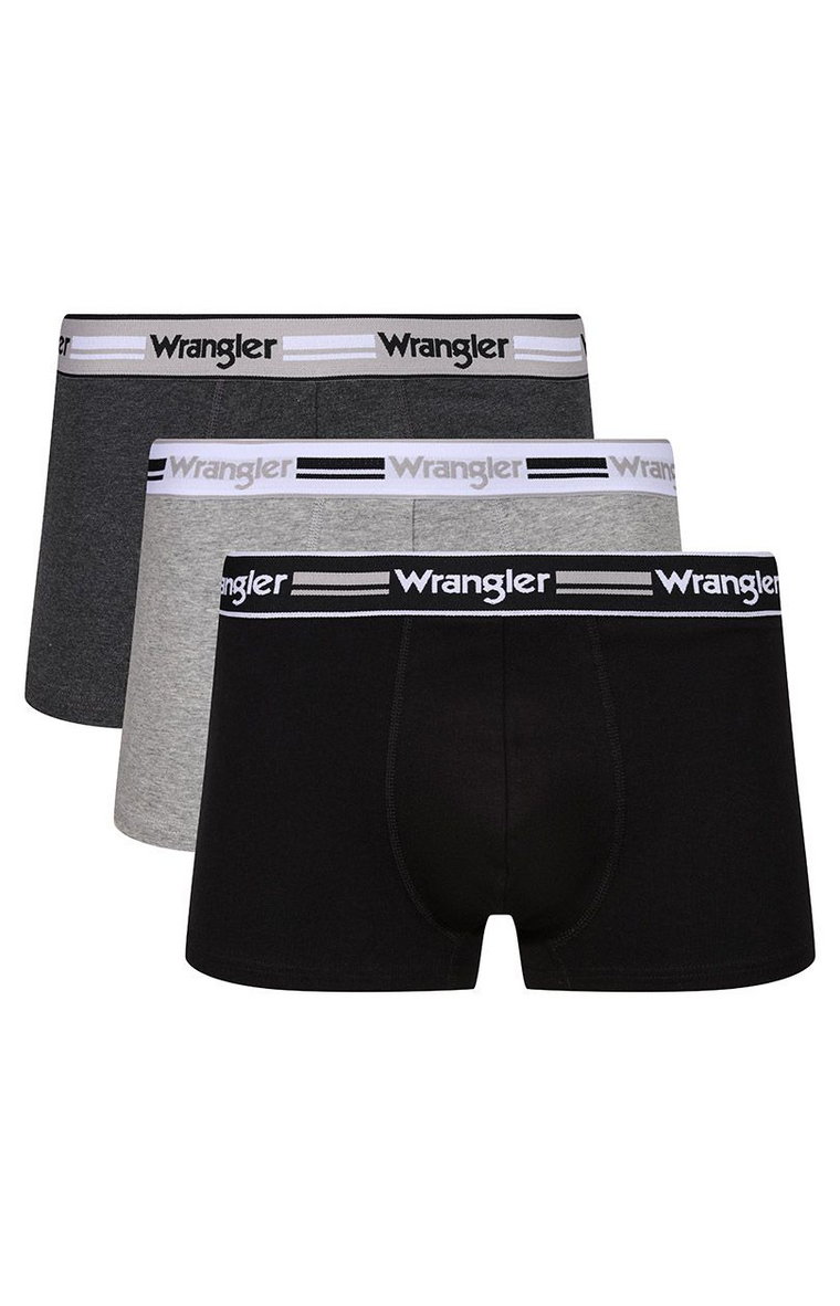 Wrangler 3-pack bawełniane bokserki męskie Benzie, Kolor biało-szaro-czarny, Rozmiar M, Wrangler