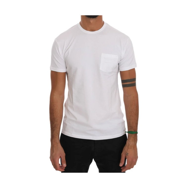 Biała Bawełniana Koszulka z Okrągłym Dekoltem Daniele Alessandrini