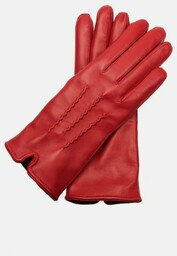 Piękne czerwone damskie rękawiczki skórzane - ocieplane kaszmirem
