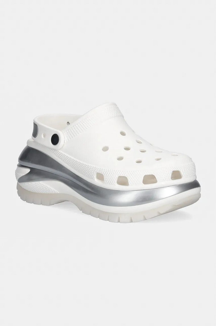 Crocs klapki Mega Crush Metallic Clog damskie kolor biały na platformie 210368