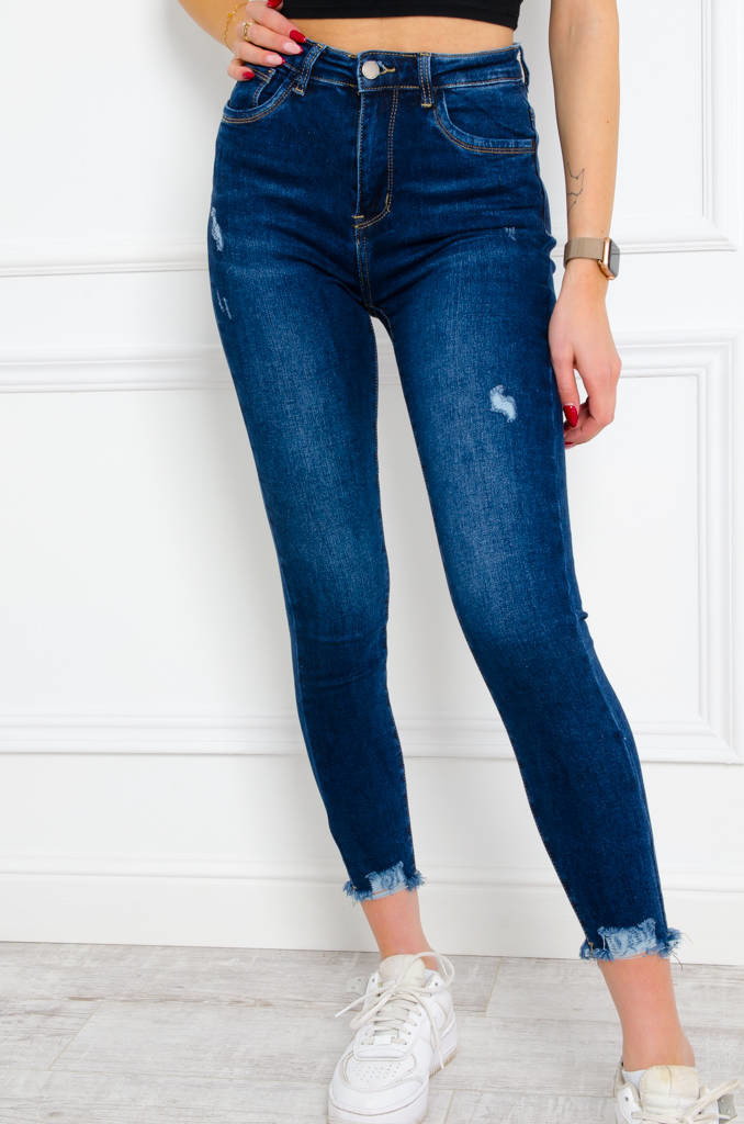 SPODNIE JEANSOWE SKINNY Z PRZETARCIAMI- CIEMNY JEANS