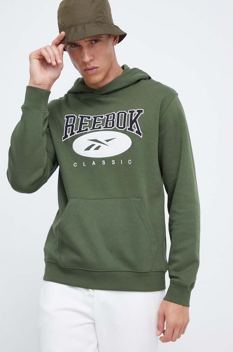 Reebok Classic bluza męska kolor zielony z kapturem z aplikacją