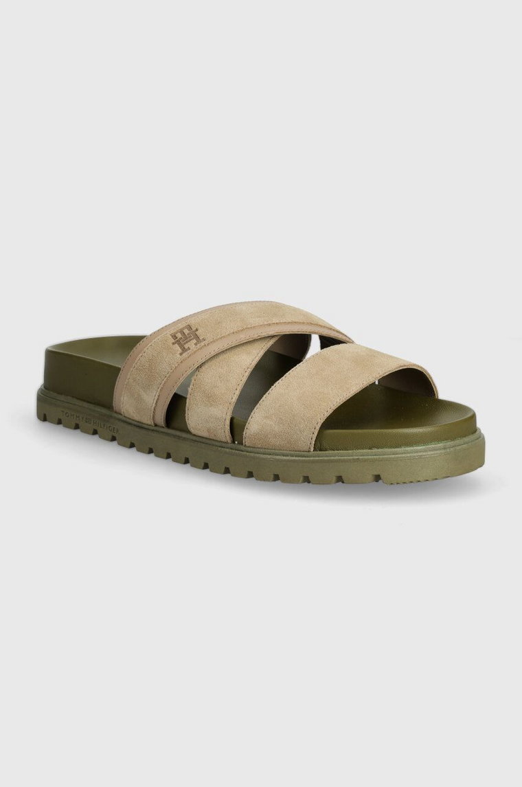 Tommy Hilfiger klapki zamszowe ELEVATED TH CRISS SUEDE SANDAL męskie kolor beżowy FM0FM05065